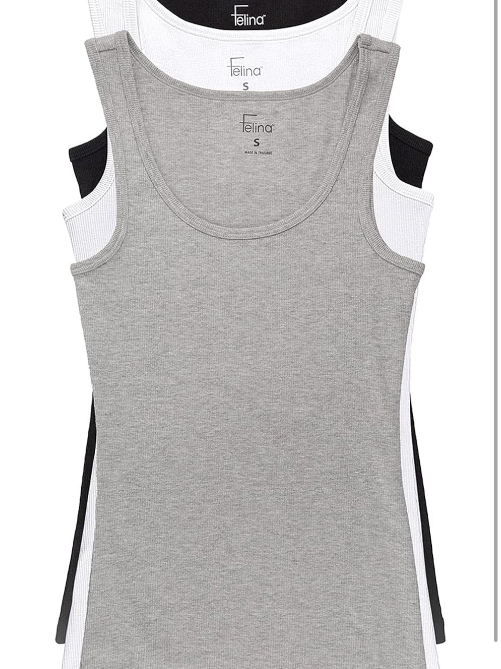 Felina Ribbed Tank Top 3-Pack in Gray, White & Black size Large Fits Size 10-12